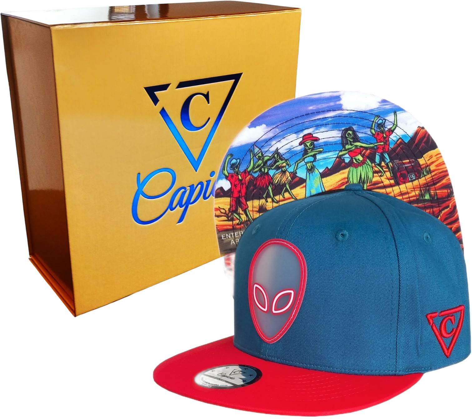 Alien Party Snapback - Blue/Red & Clear Rubber Logo - Image 3