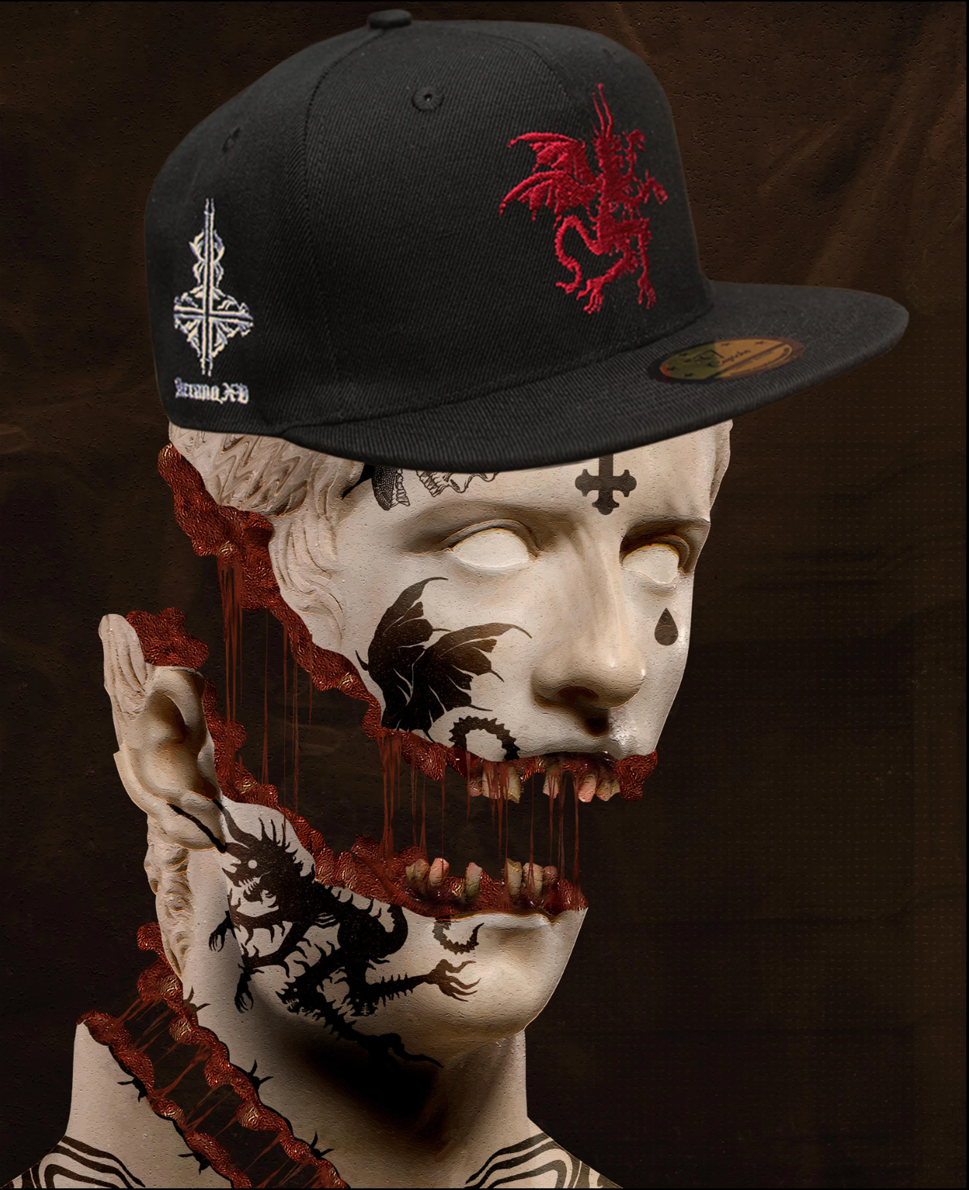 Arcano XV x Capiche Collab Snapback - Black/Red - Image 3