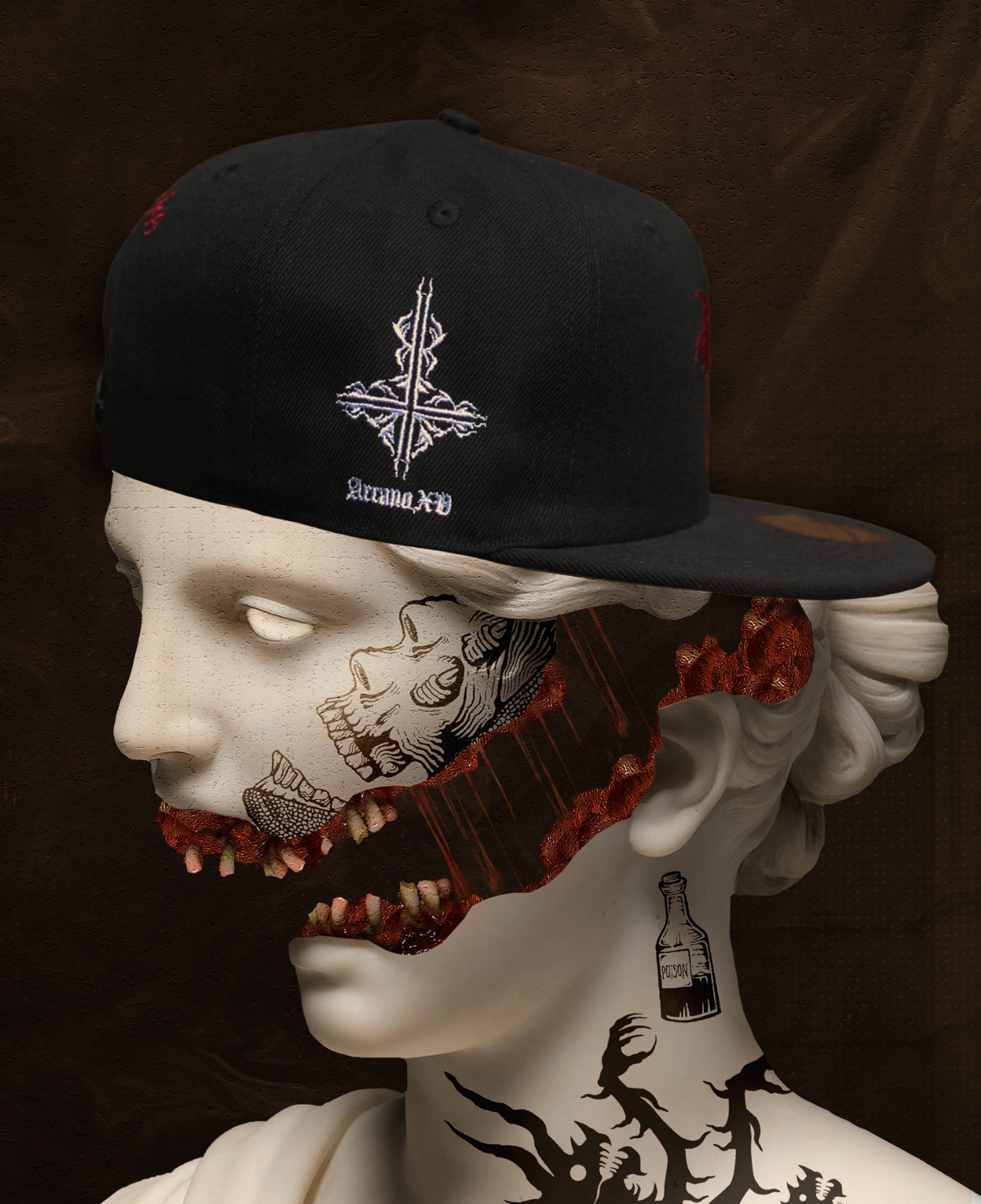 Arcano XV x Capiche Collab Snapback - Black/Red - Image 4