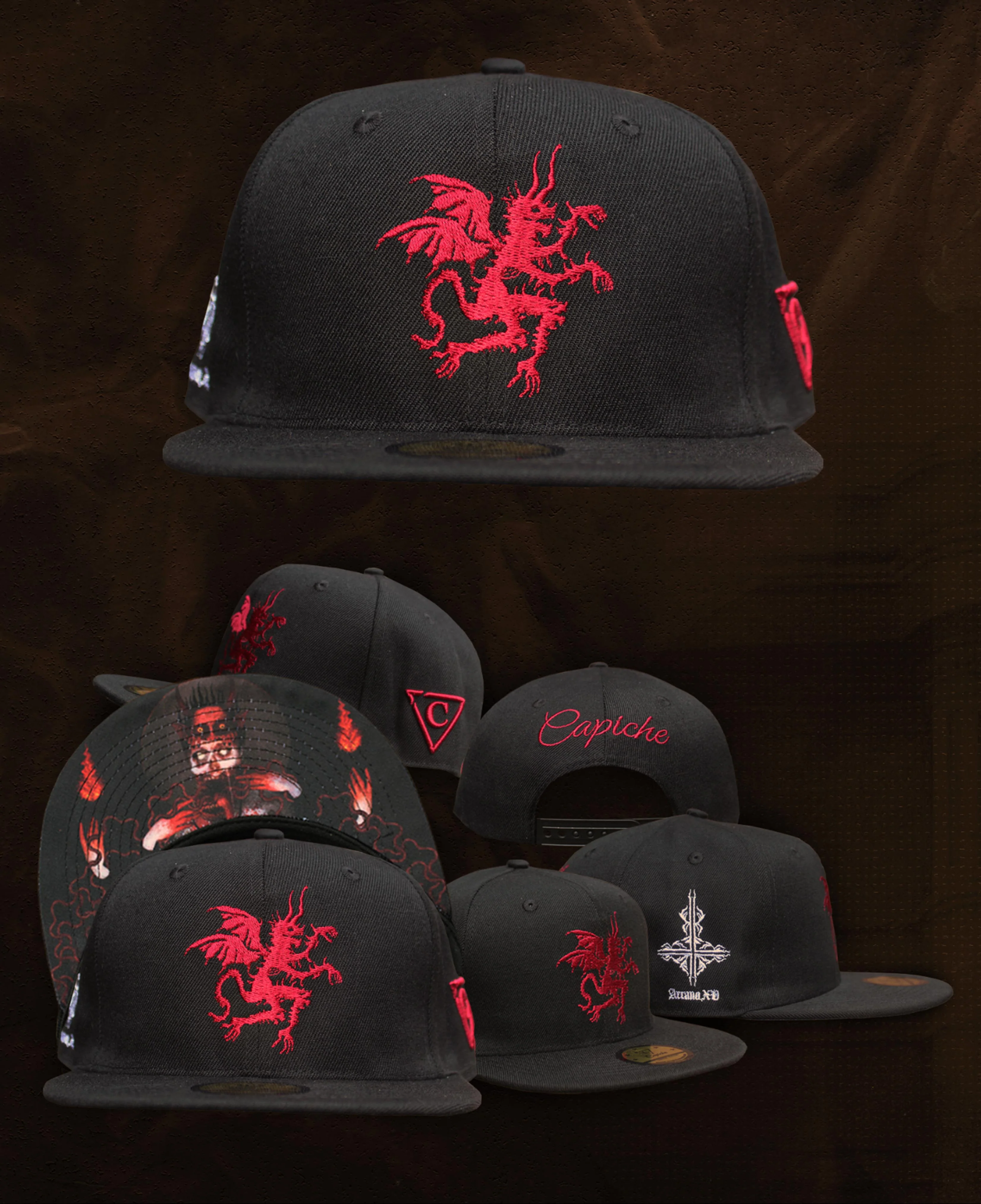 Arcano XV x Capiche Collab Snapback - Black/Red - Image 6