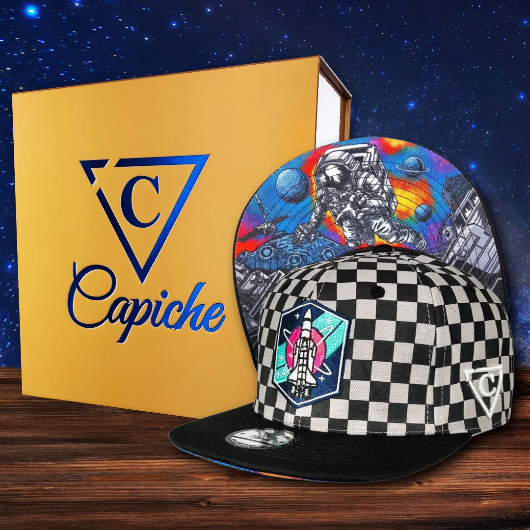 Astronaut in Space Snapback -  Checkered Pattern Black/Grey - Image 3