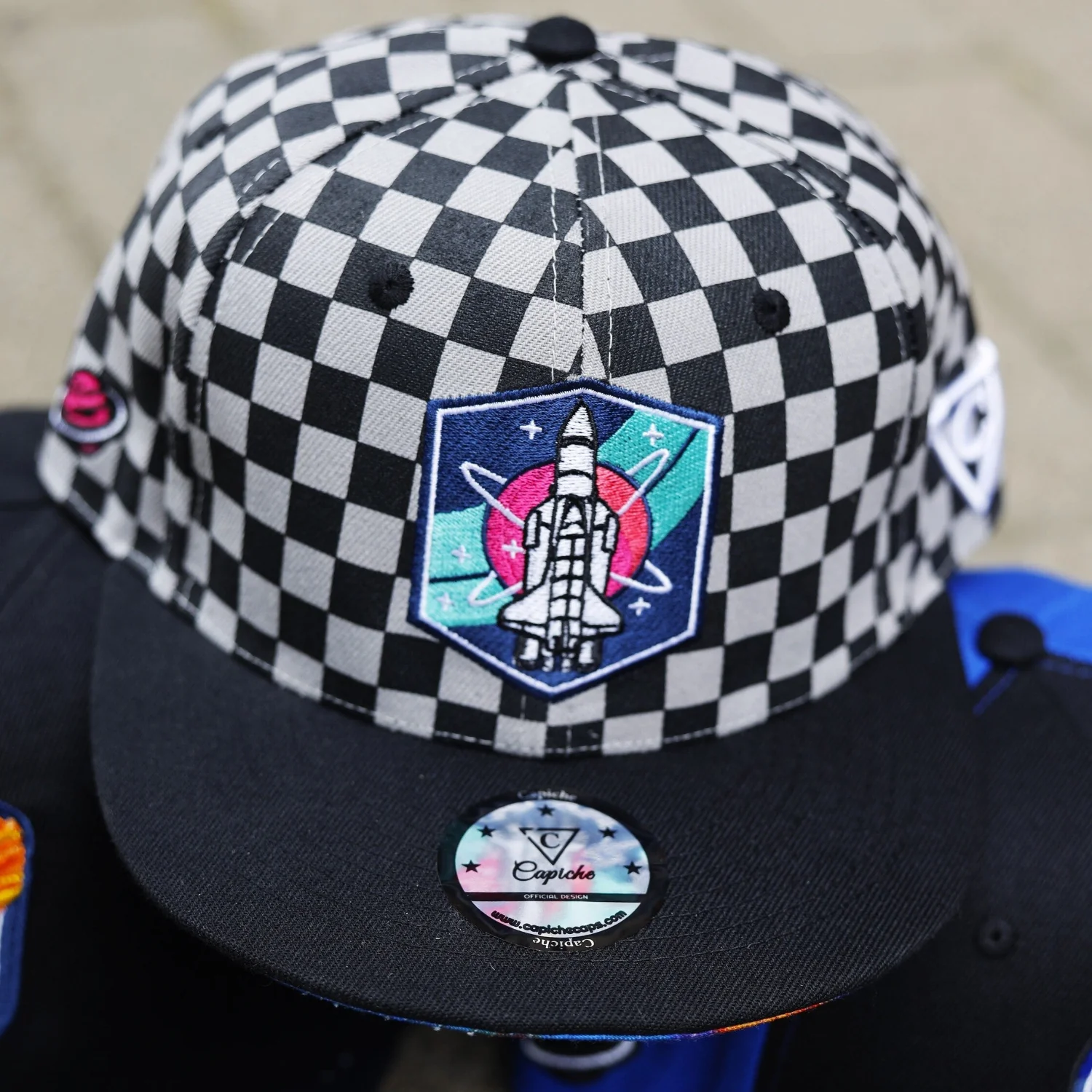 Astronaut in Space Snapback -  Checkered Pattern Black/Grey - Image 4