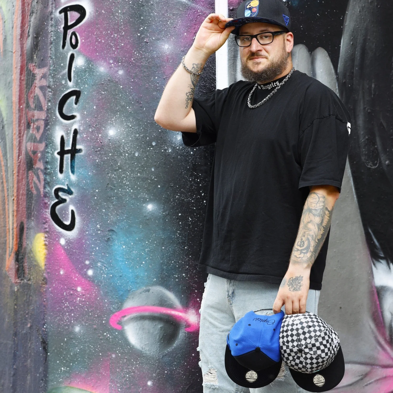 Astronaut in Space Snapback -  Checkered Pattern Black/Grey - Image 7