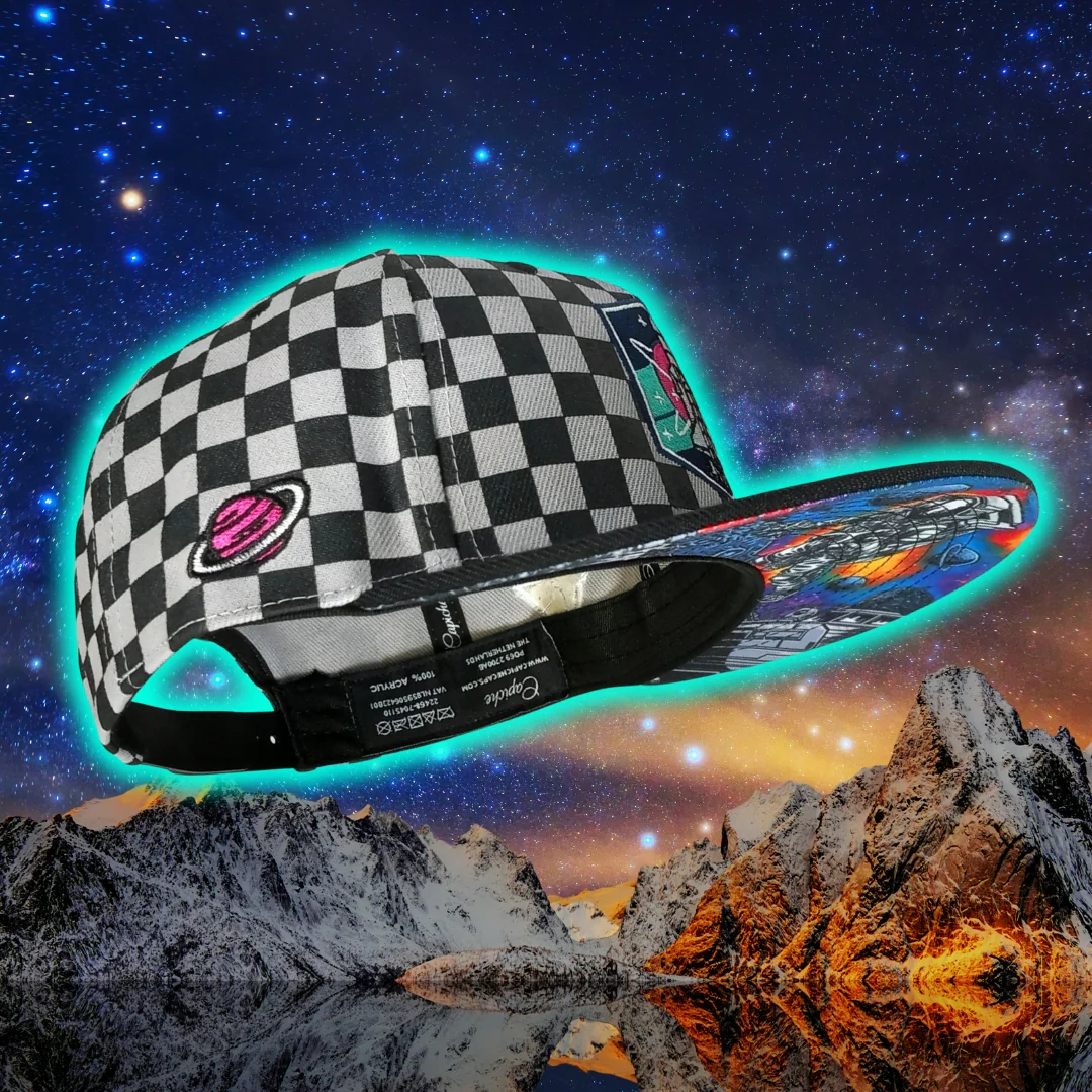 Astronaut in Space Snapback -  Checkered Pattern Black/Grey - Image 9