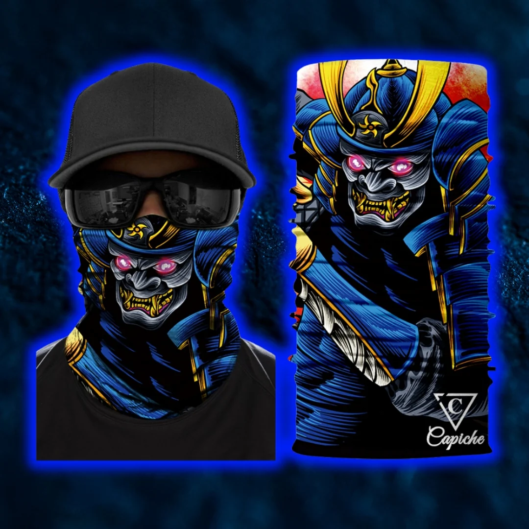 Blue Samurai Biker Mask - Blue - Image 3