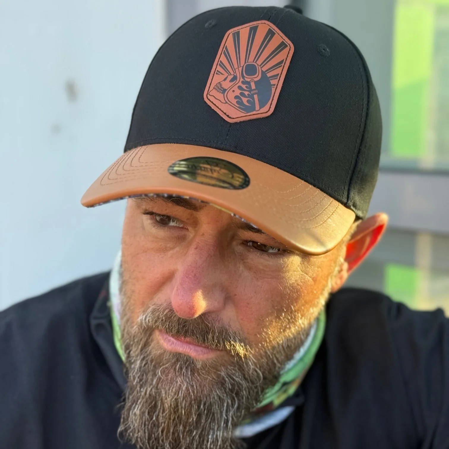 Chopper Curved Cap - Black/Brown Leather Patch Logo - Image 6