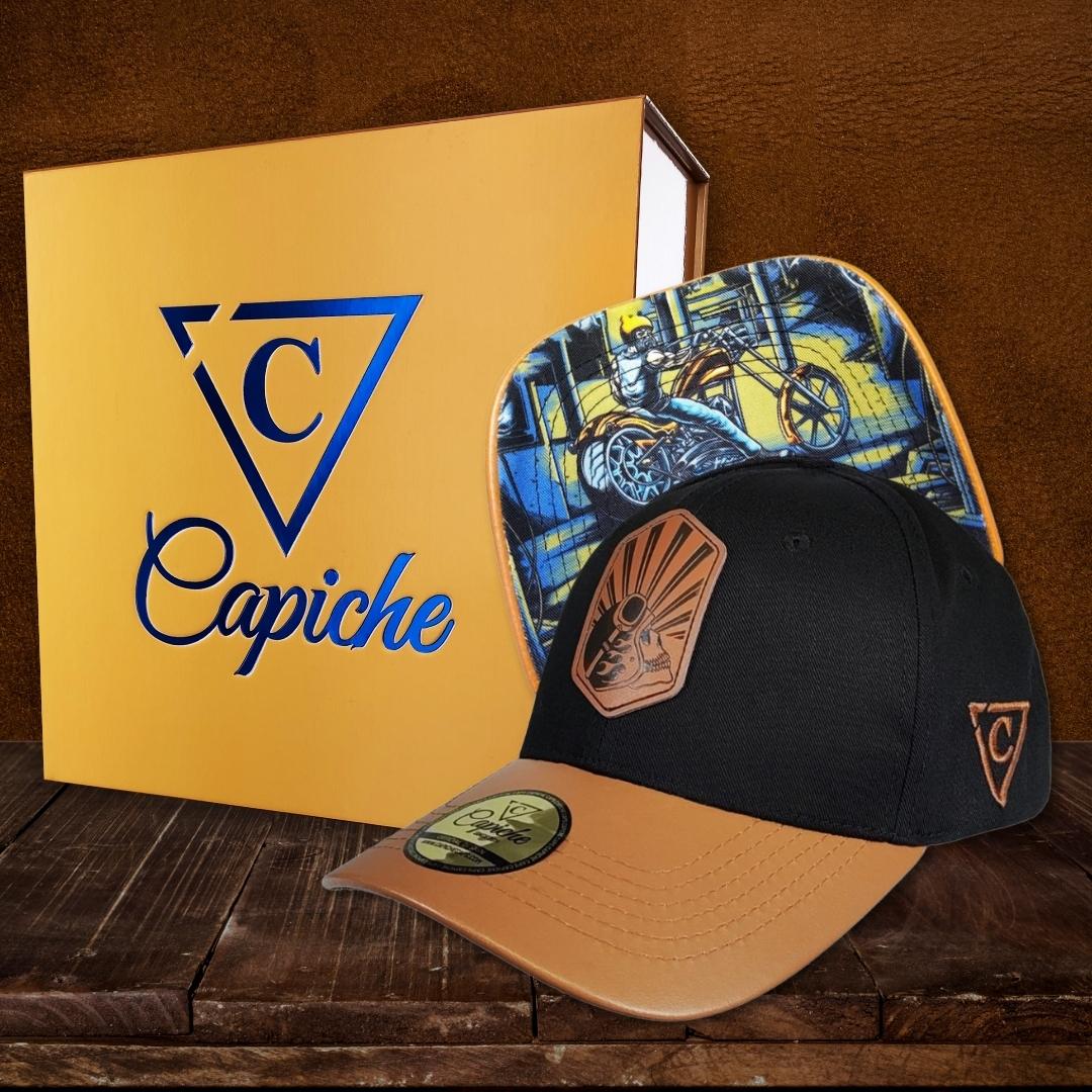 Chopper Curved Cap - Black/Brown Leather Patch Logo - Image 8