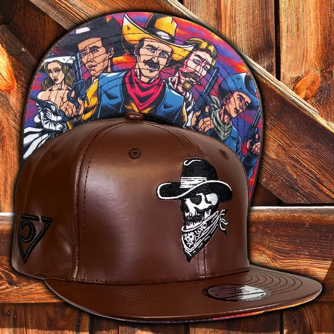 Cowboy Gang Snapback - Brown Faux Leather - Image 12