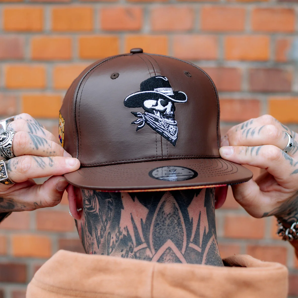 Cowboy Gang Snapback - Brown Faux Leather - Image 4