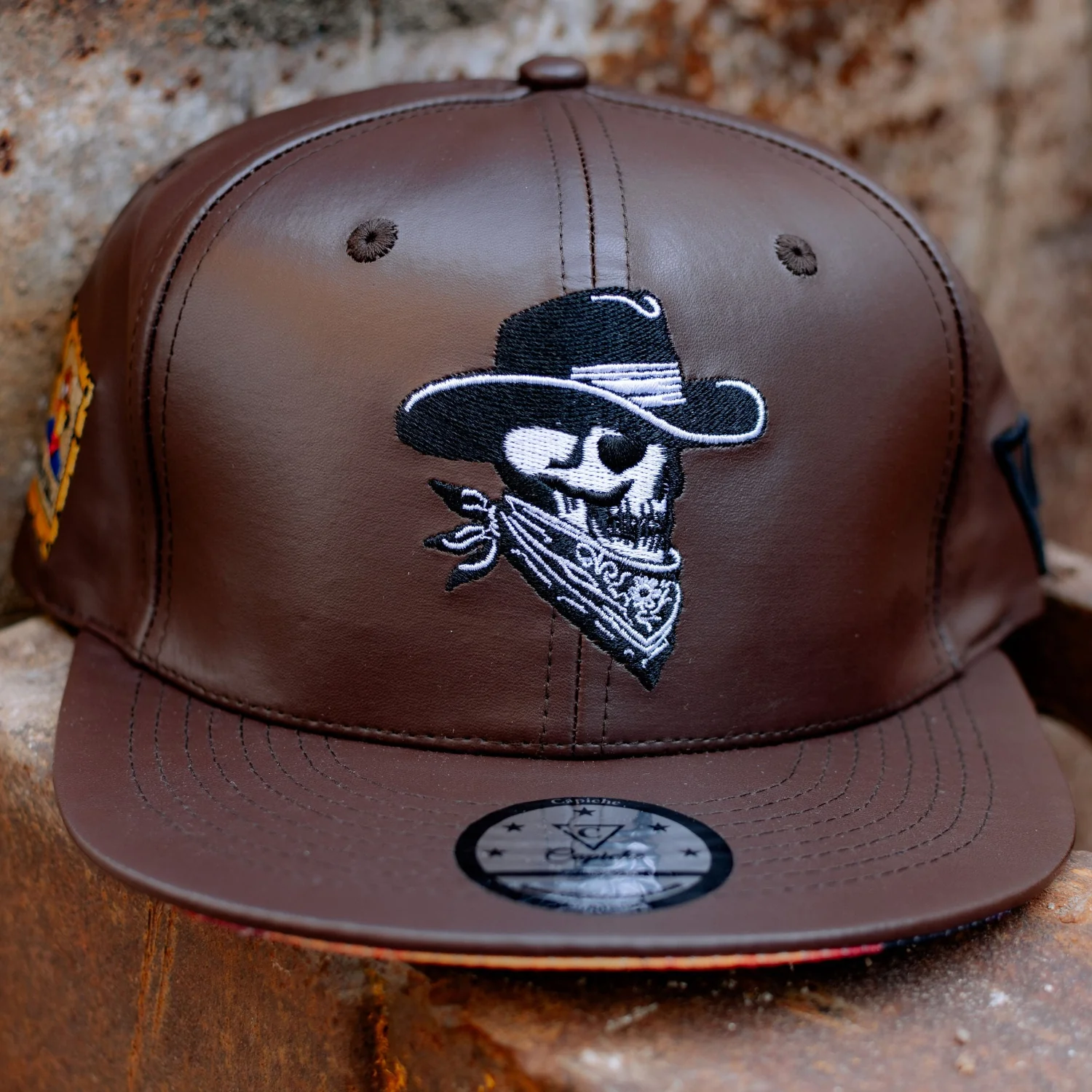 Cowboy Gang Snapback - Brown Faux Leather - Image 8