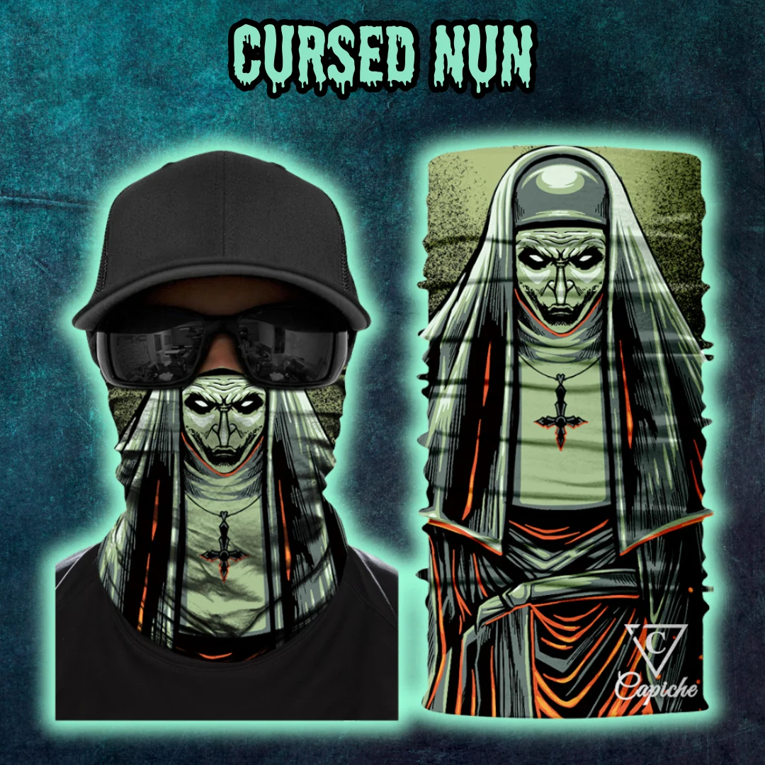 Cursed Nun Biker Mask - Grey/Green - Image 3