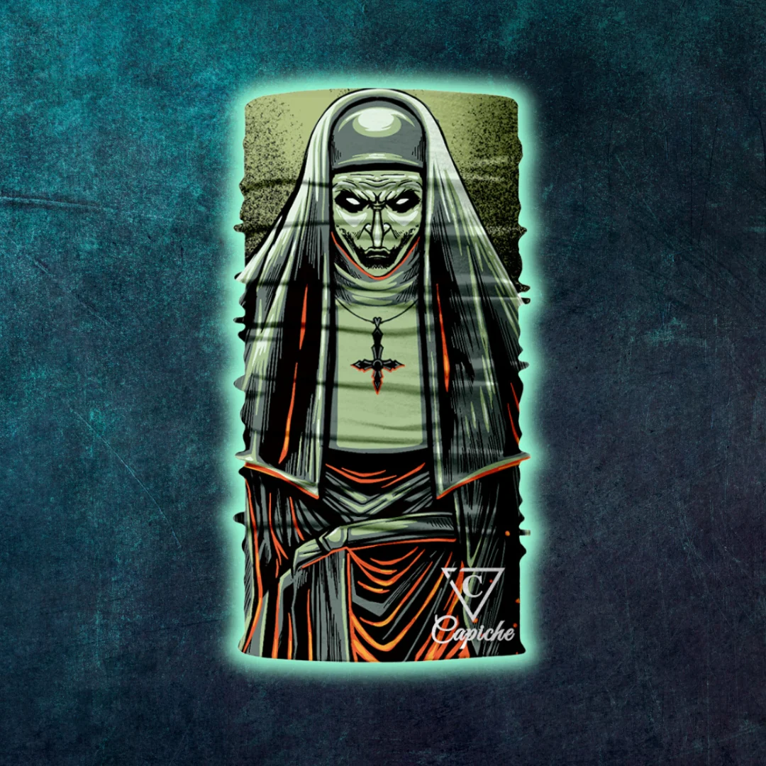 Cursed Nun Biker Mask - Grey/Green - Image 4