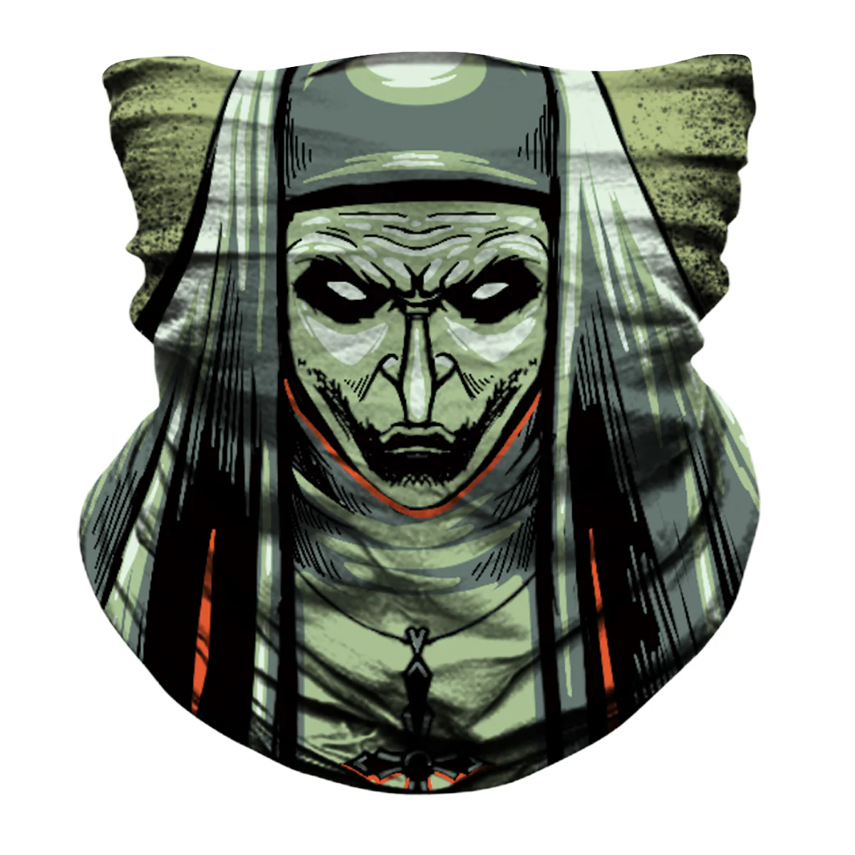Cursed Nun Biker Mask - Grey/Green - Image 8