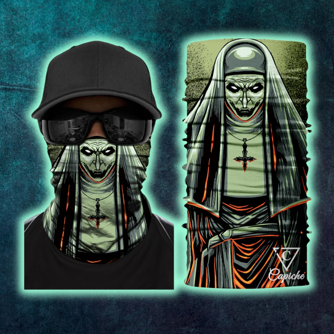 Cursed Nun Biker Mask - Grey/Green - Image 9