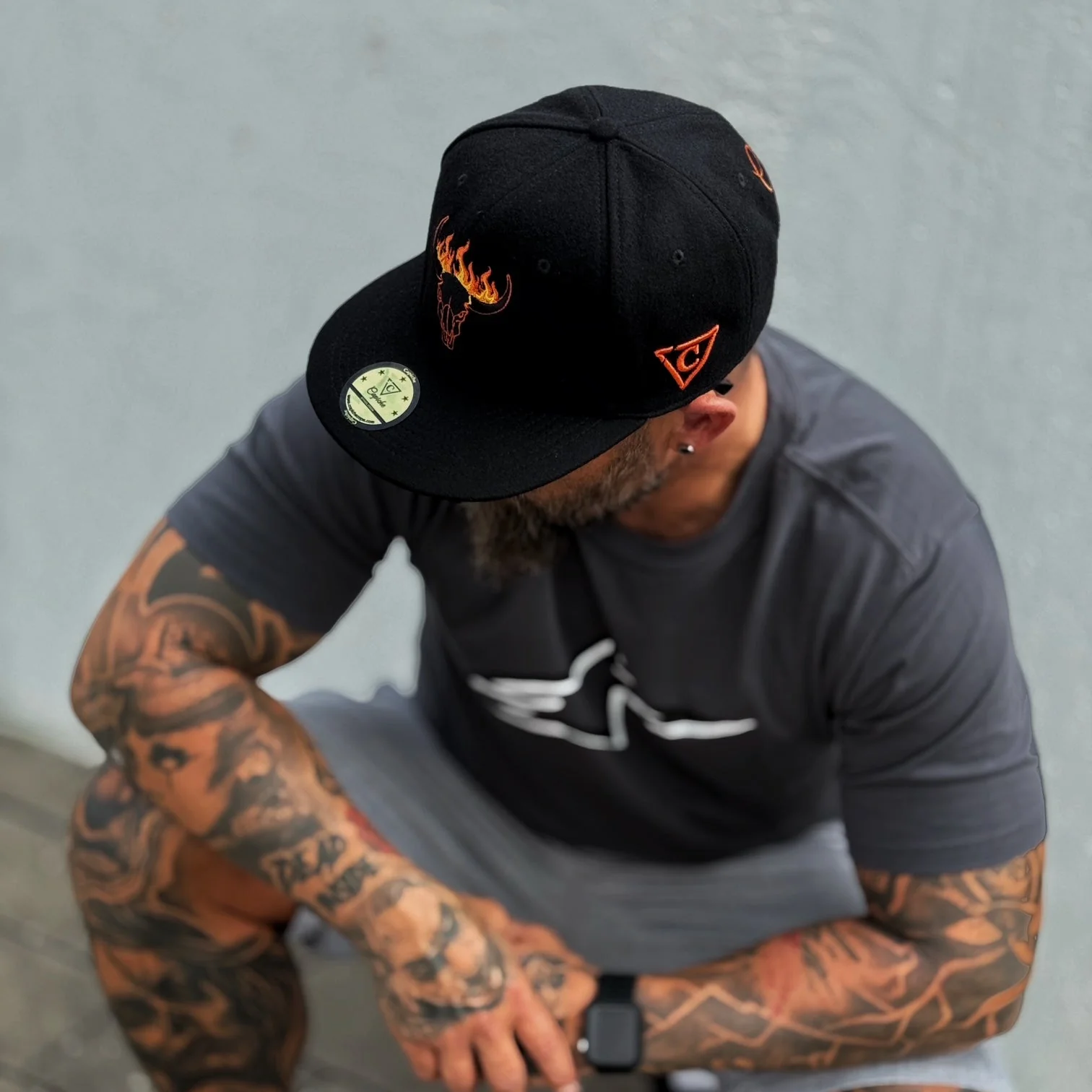 Fire Bull Snapback - Black Soft Felt Fabric - Image 19