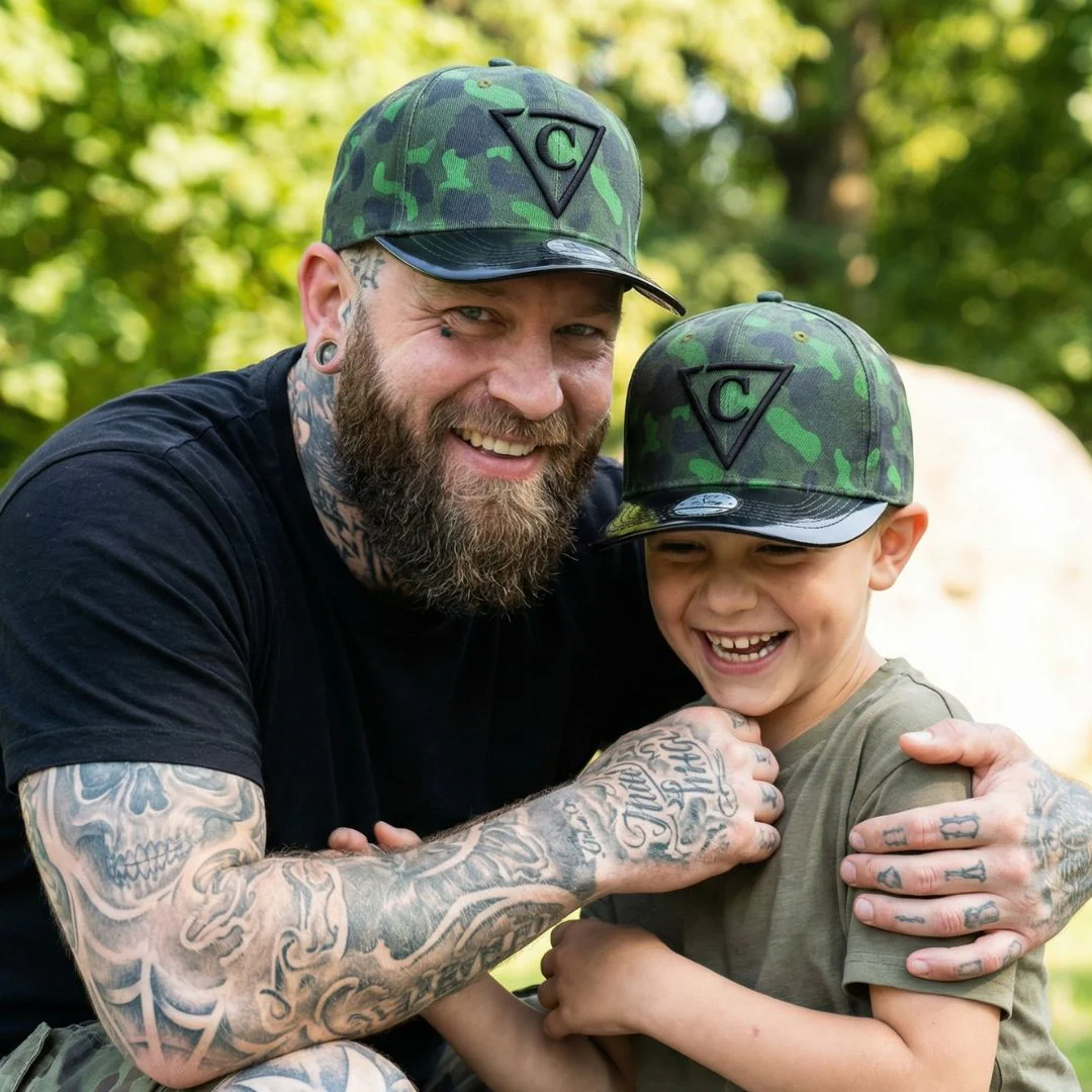 Green Camo Curved Cap Child Size - Green/Black Metallic - Image 3