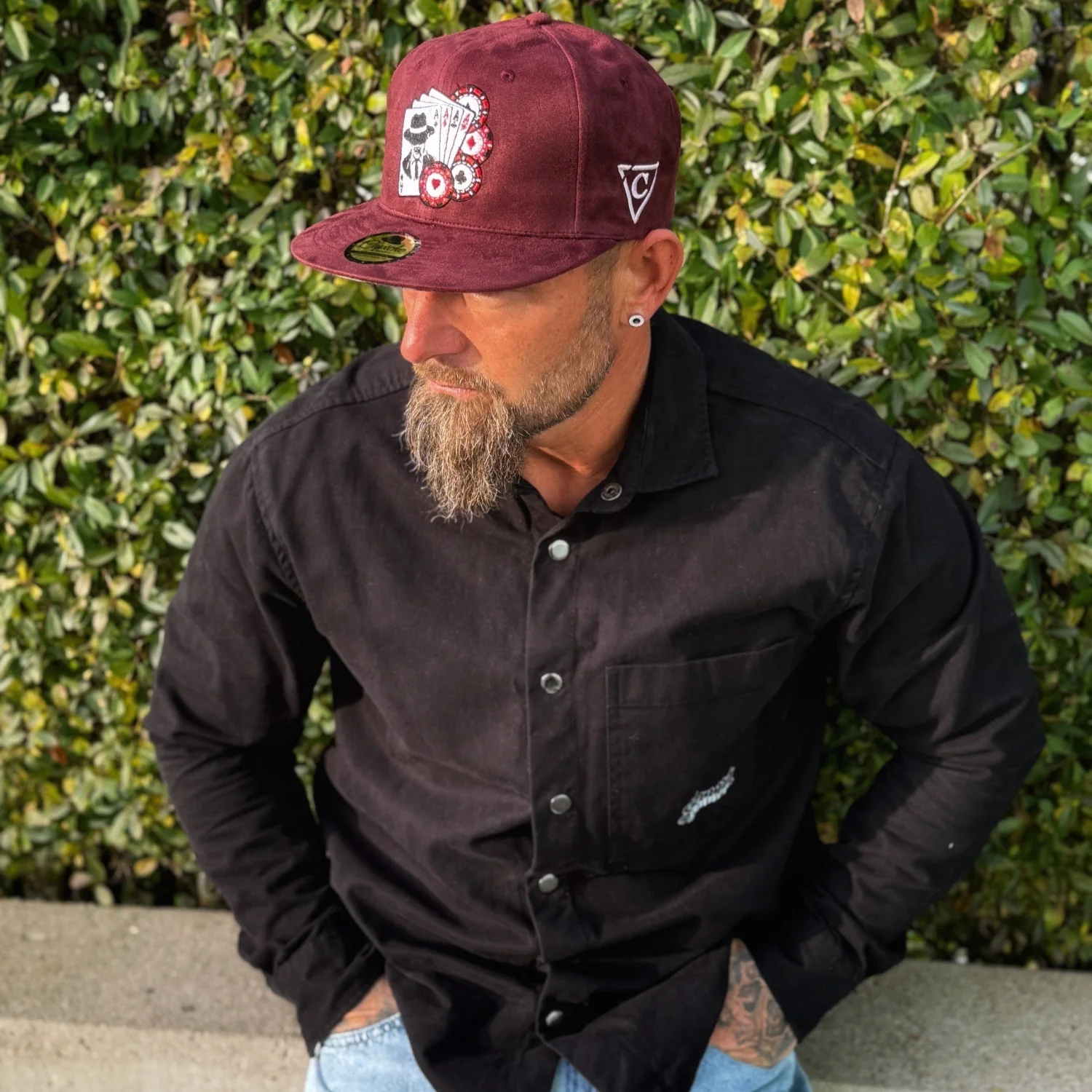 Mafia Poker Snapback No. 1 - Burgundy Suede - Image 5