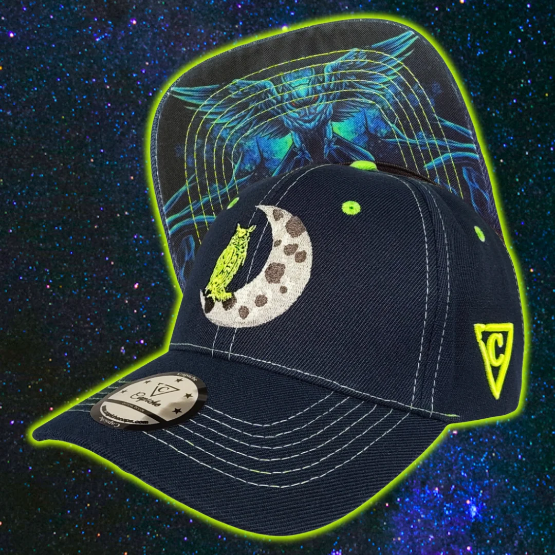 Night Owl Curved Cap - Night Blue/Neon Green Stitching - Image 11