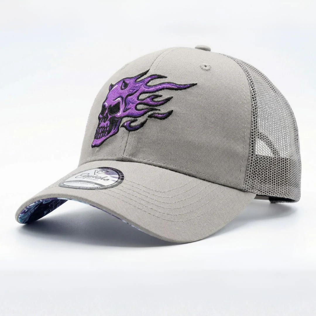 Purple Skull Trucker Cap - Grey - Image 4
