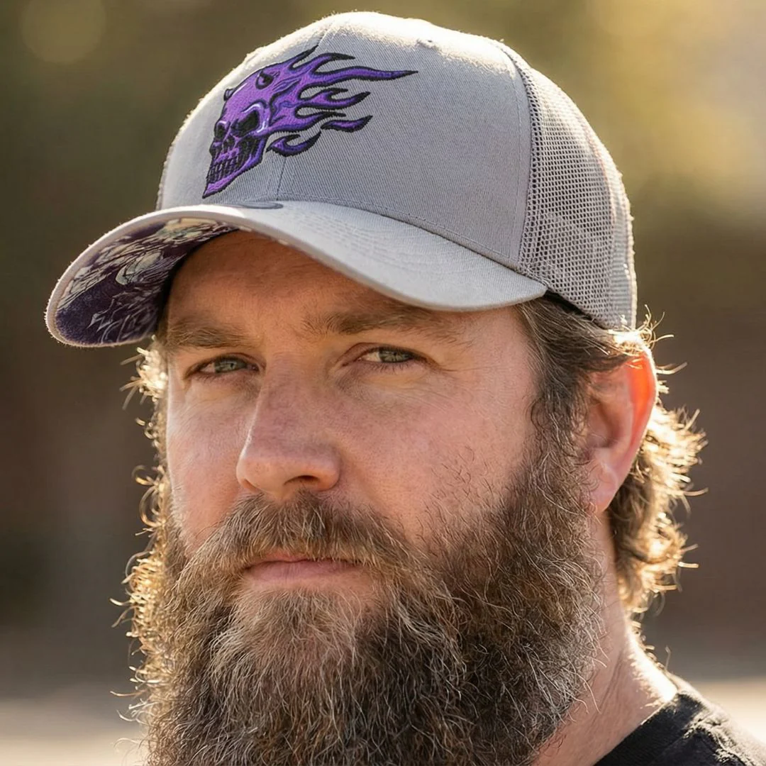 Purple Skull Trucker Cap - Grey - Image 5