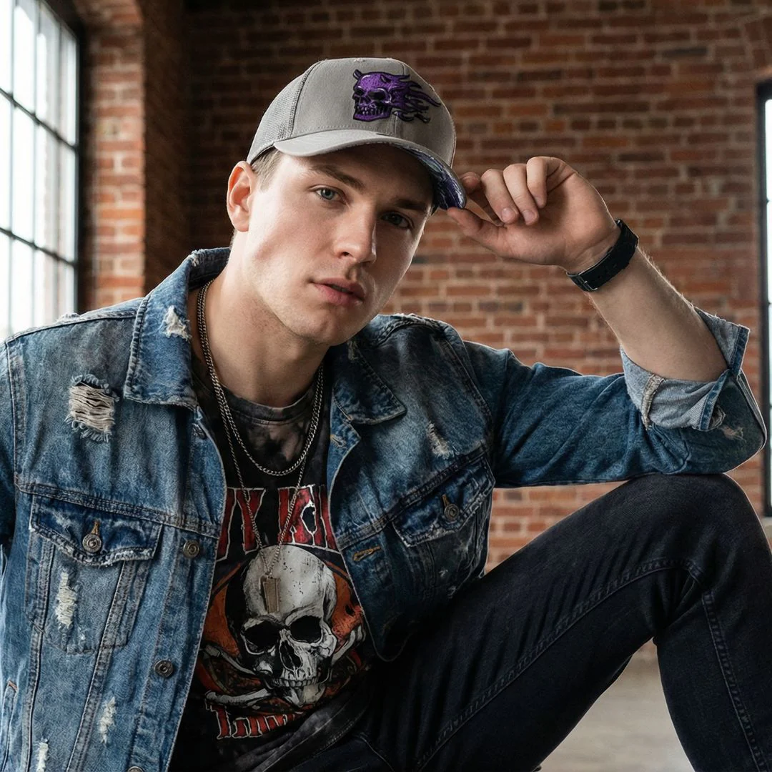 Purple Skull Trucker Cap - Grey - Image 6