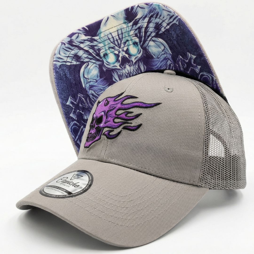 Purple Skull Trucker Cap - Grey - Image 7