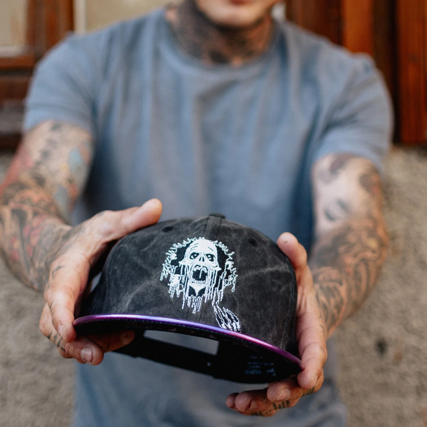 Realm of the Dead Snapback - Grey Washed/Purple Crackling Metallic - Image 4