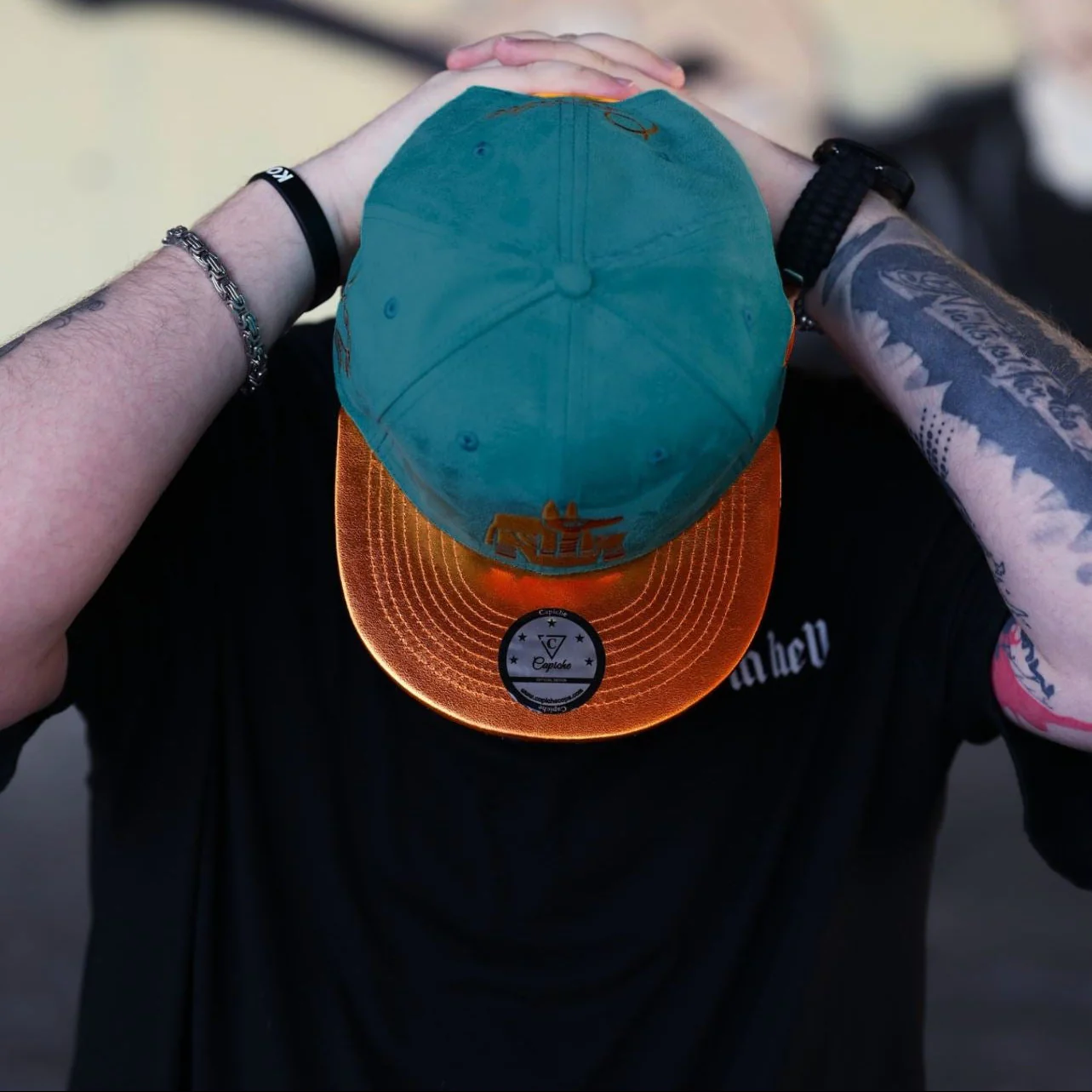 Robot Anubis 2.0 Snapback - Teal Blue Suede/Orange Crackling Metallic - Image 3