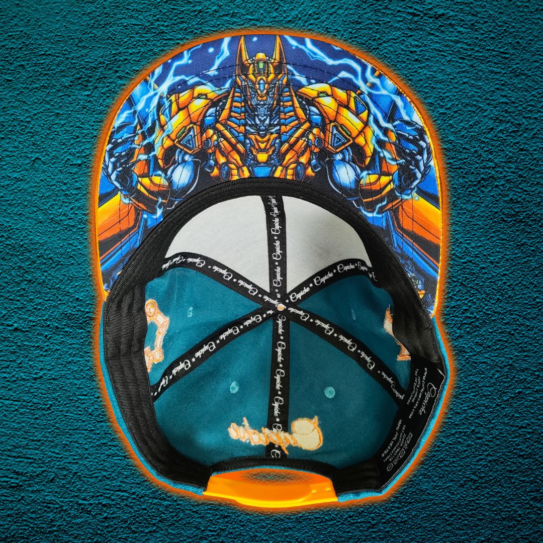Robot Anubis 2.0 Snapback - Teal Blue Suede/Orange Crackling Metallic - Image 4