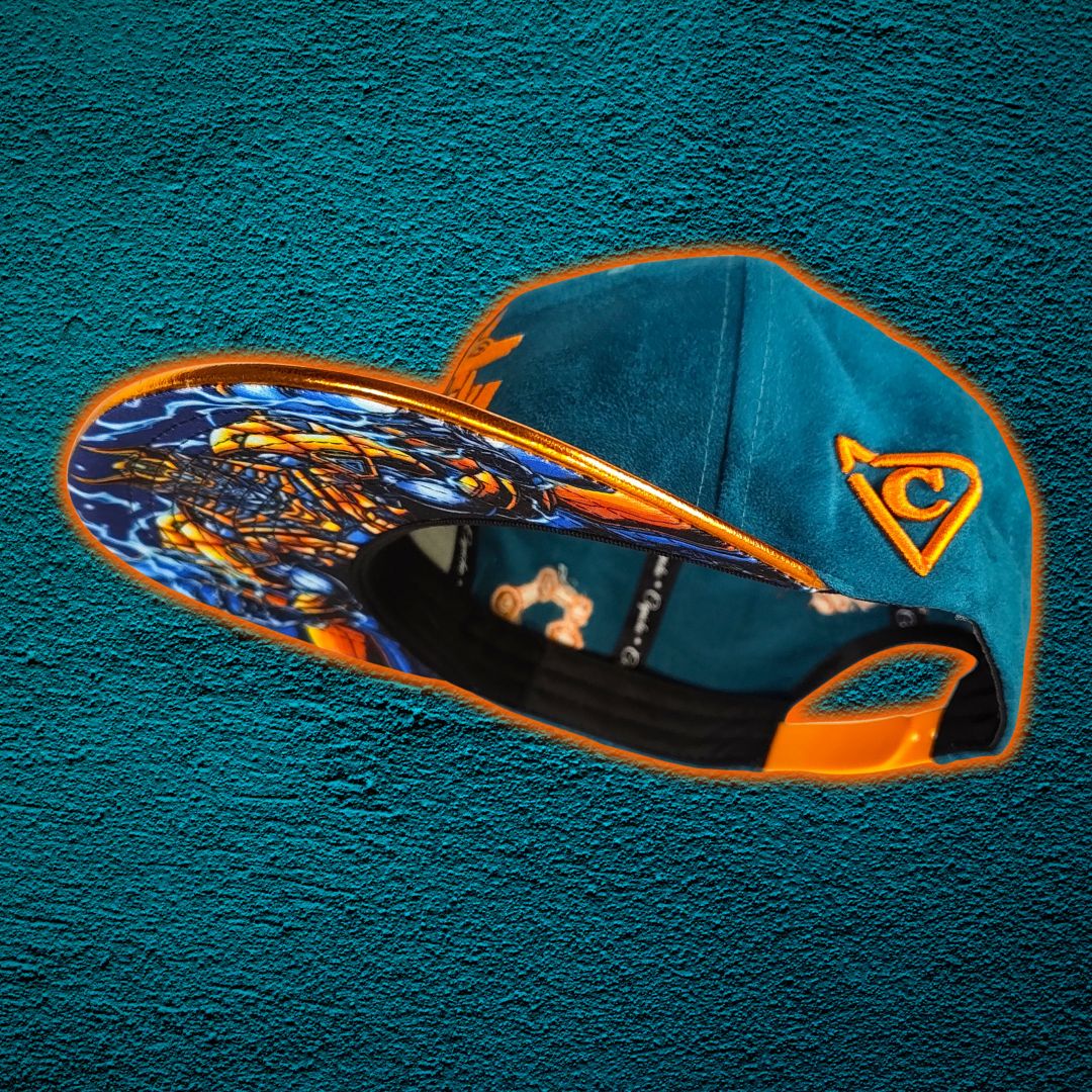 Robot Anubis 2.0 Snapback - Teal Blue Suede/Orange Crackling Metallic - Image 5