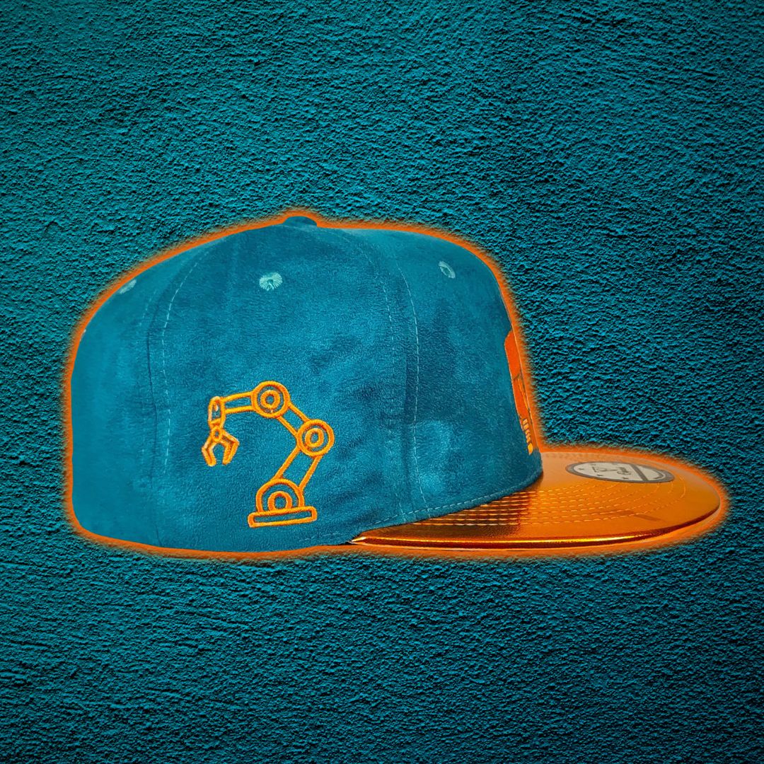 Robot Anubis 2.0 Snapback - Teal Blue Suede/Orange Crackling Metallic - Image 7