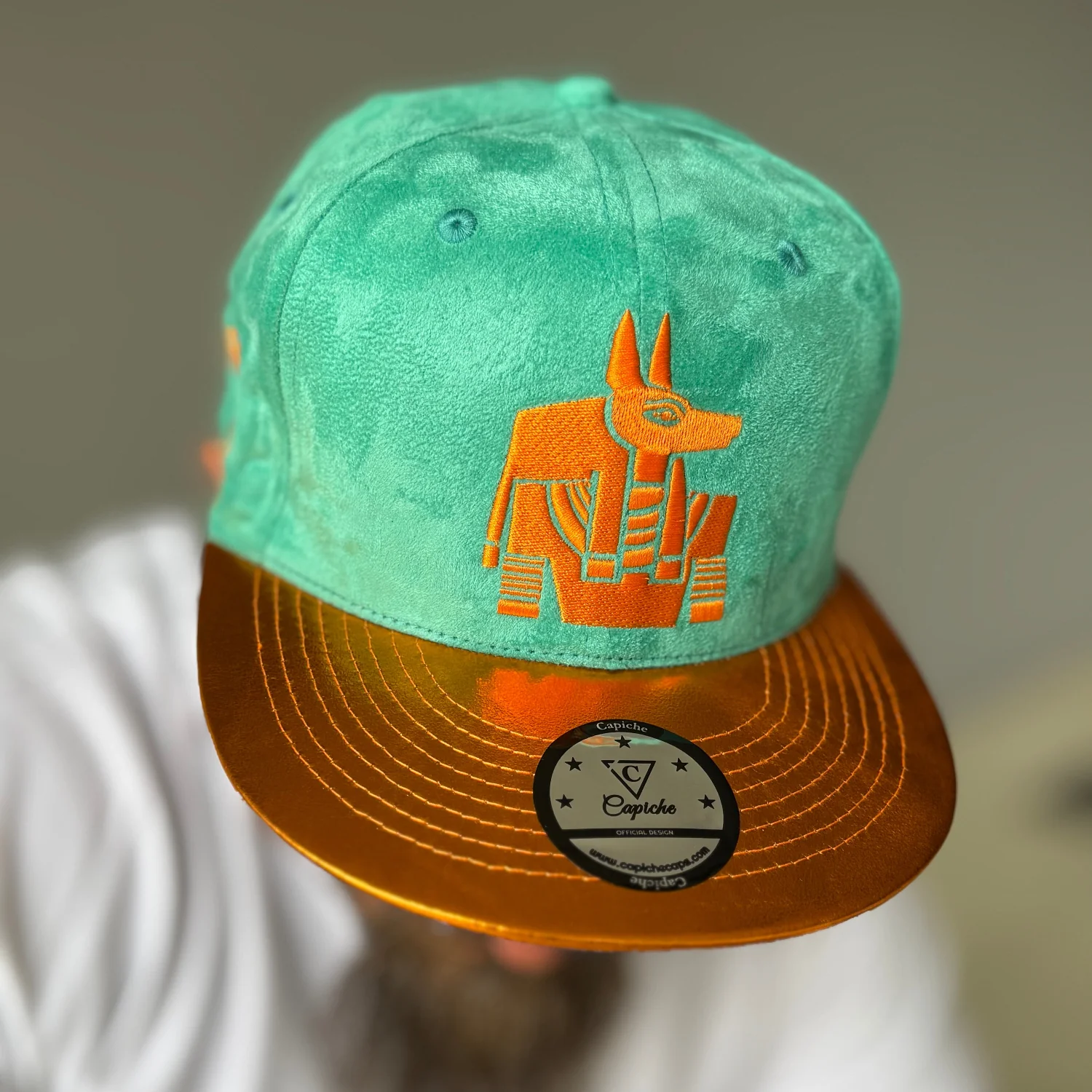 Robot Anubis Snapback - Mintgreen Suede/Orange Crackling Metallic - Image 15