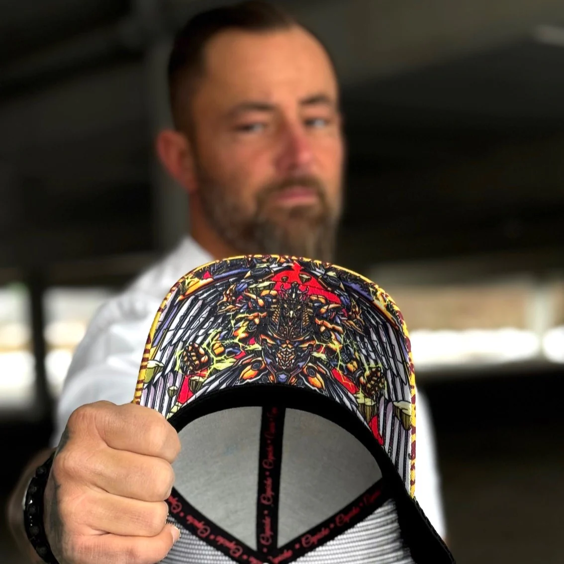 Robot Horus Trucker Cap - Black/Yellow Egyptian Pattern - Image 4