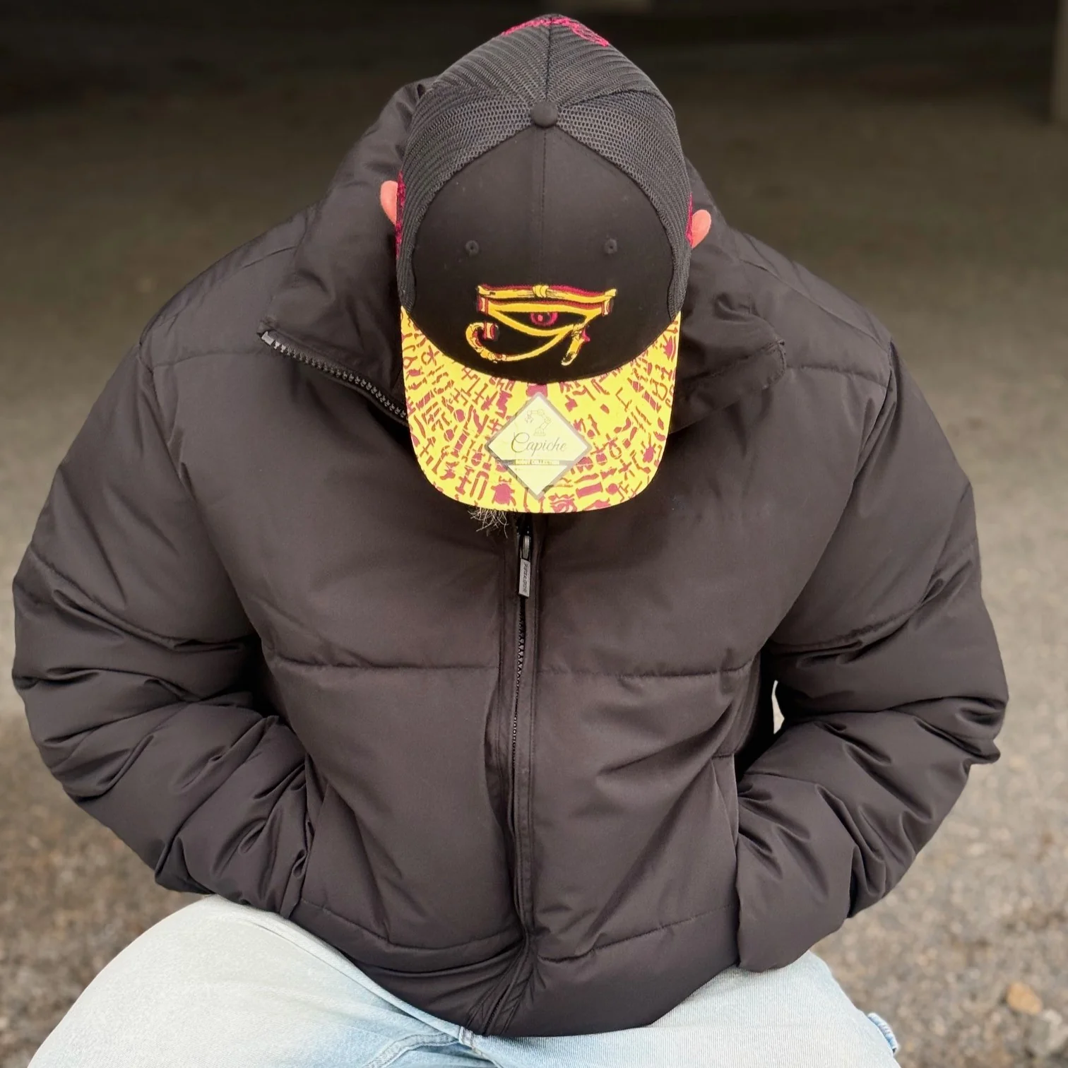 Robot Horus Trucker Cap - Black/Yellow Egyptian Pattern - Image 7
