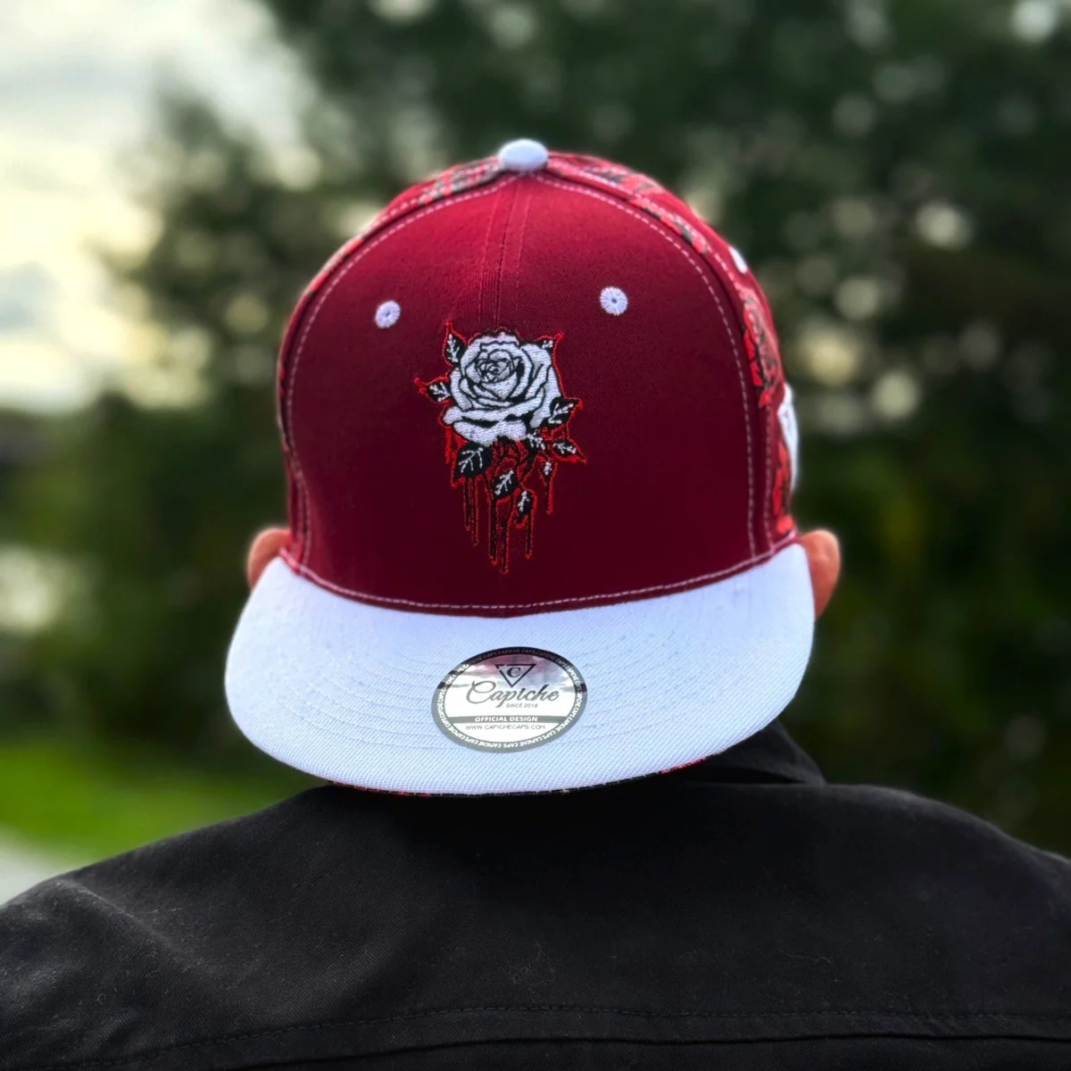 Roses Snapback - Red Rose Print/White - Image 7