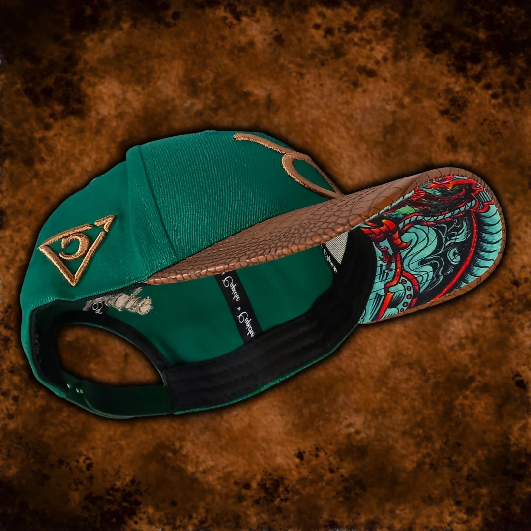 Horoscope Taurus Curved Cap - Green/Brown Faux Leather - Image 10