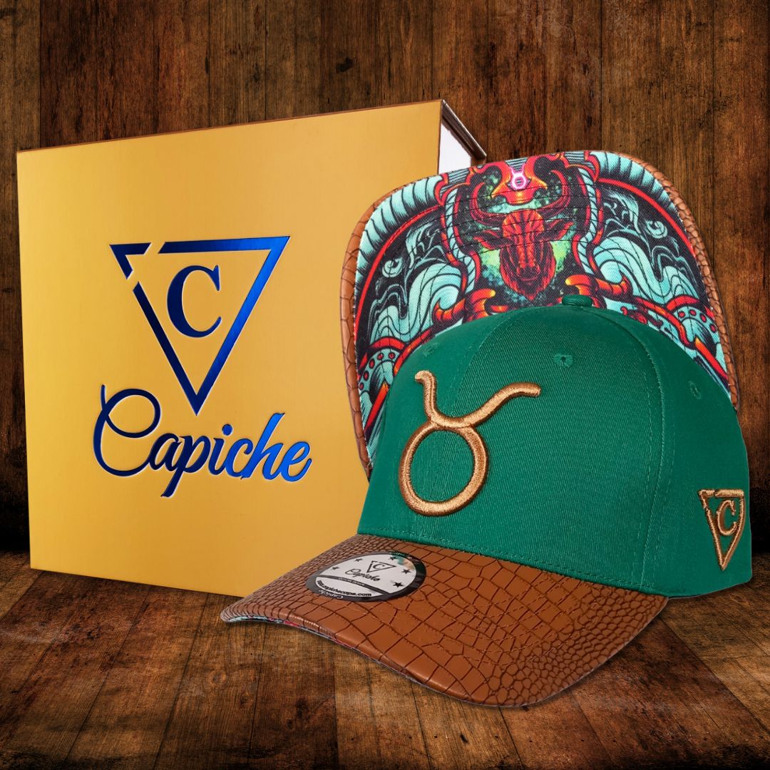 Horoscope Taurus Curved Cap - Green/Brown Faux Leather - Image 3