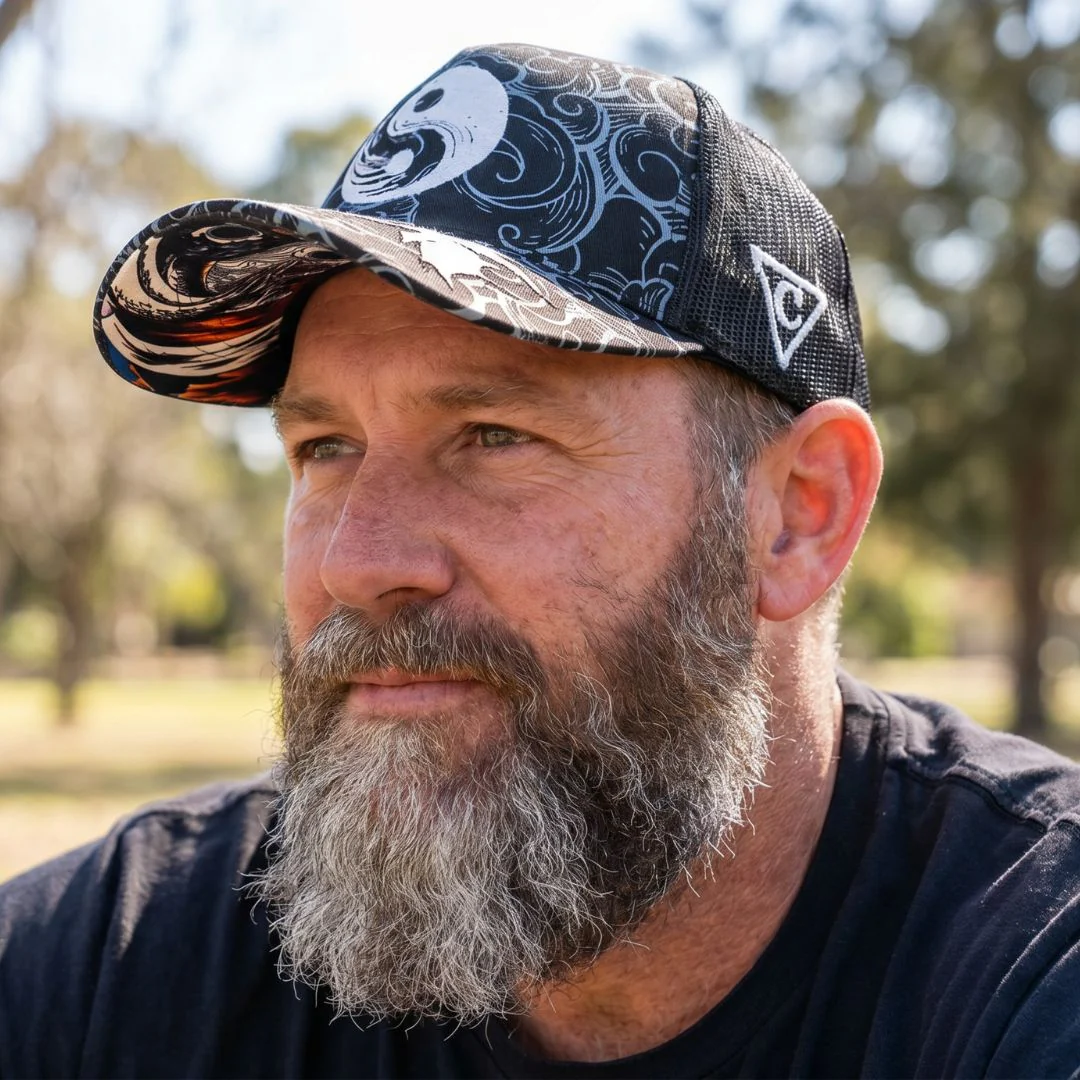 Yin Yang Trucker Cap - Black/White Pattern - Image 2