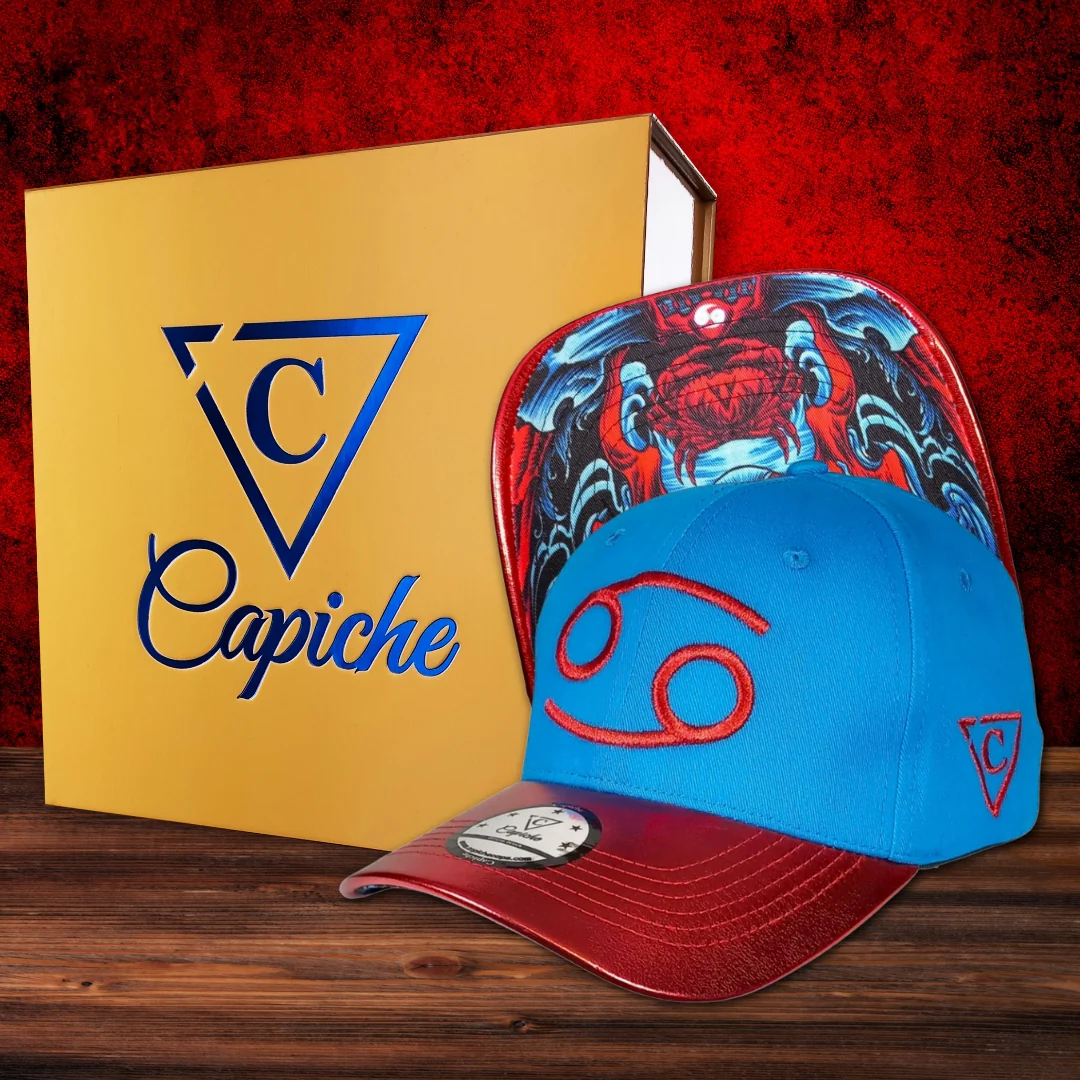 Zodiac Cancer Curved Cap - Blue/Red Crackling Metallic - Image 3