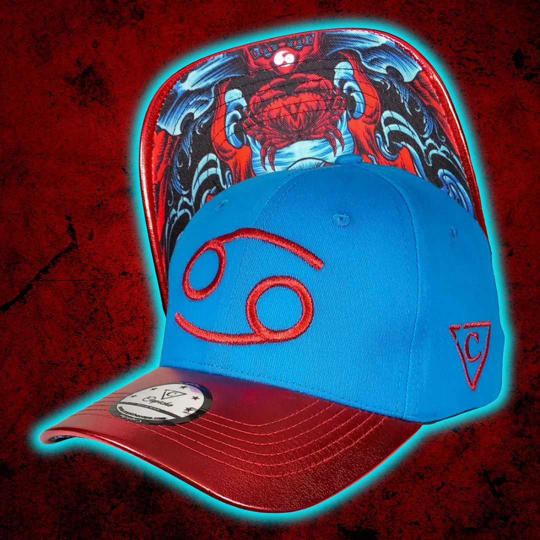 Zodiac Cancer Curved Cap - Blue/Red Crackling Metallic - Image 8