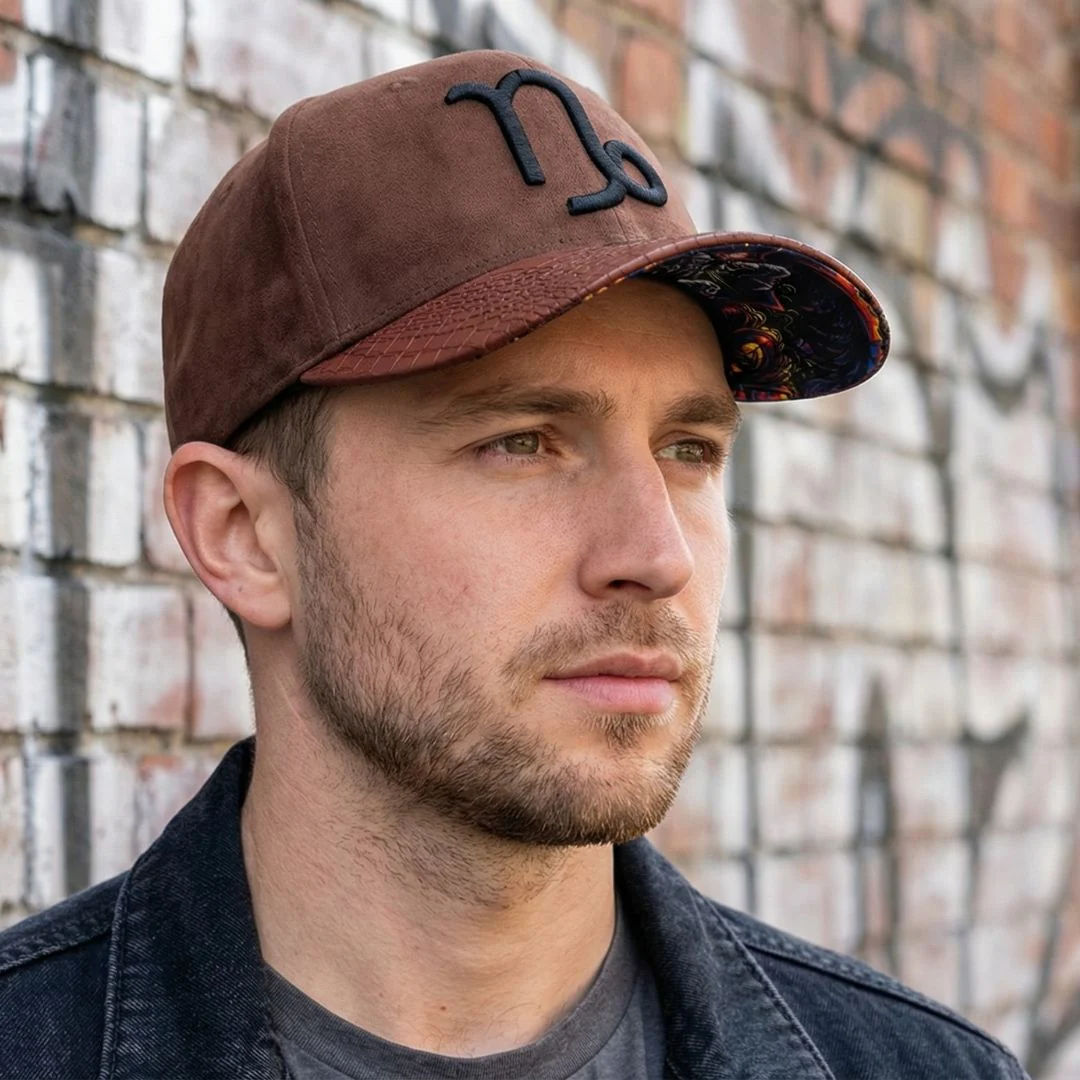 Zodiac Capricorn Curved Cap - Brown Suede & Artificial Leather - Image 4