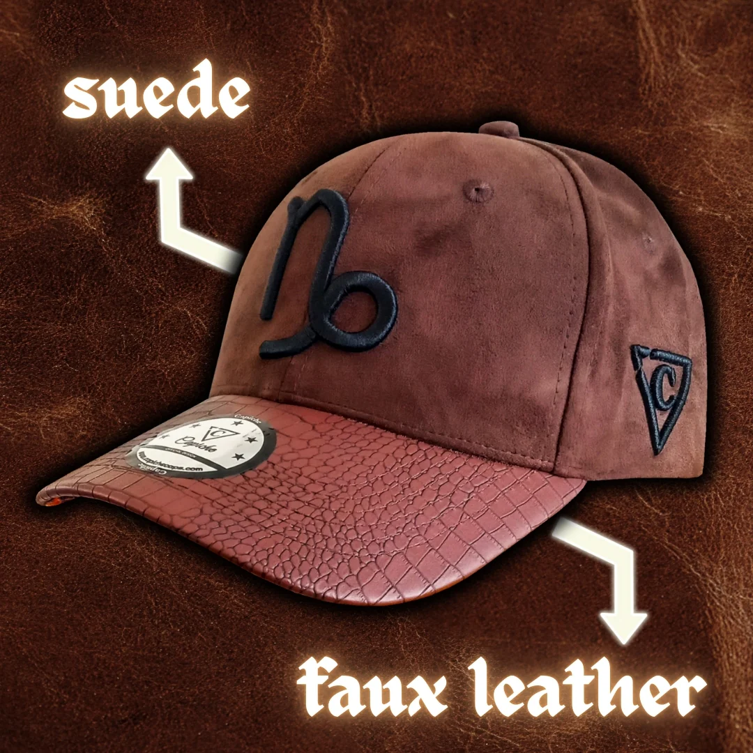 Zodiac Capricorn Curved Cap - Brown Suede & Artificial Leather - Image 7