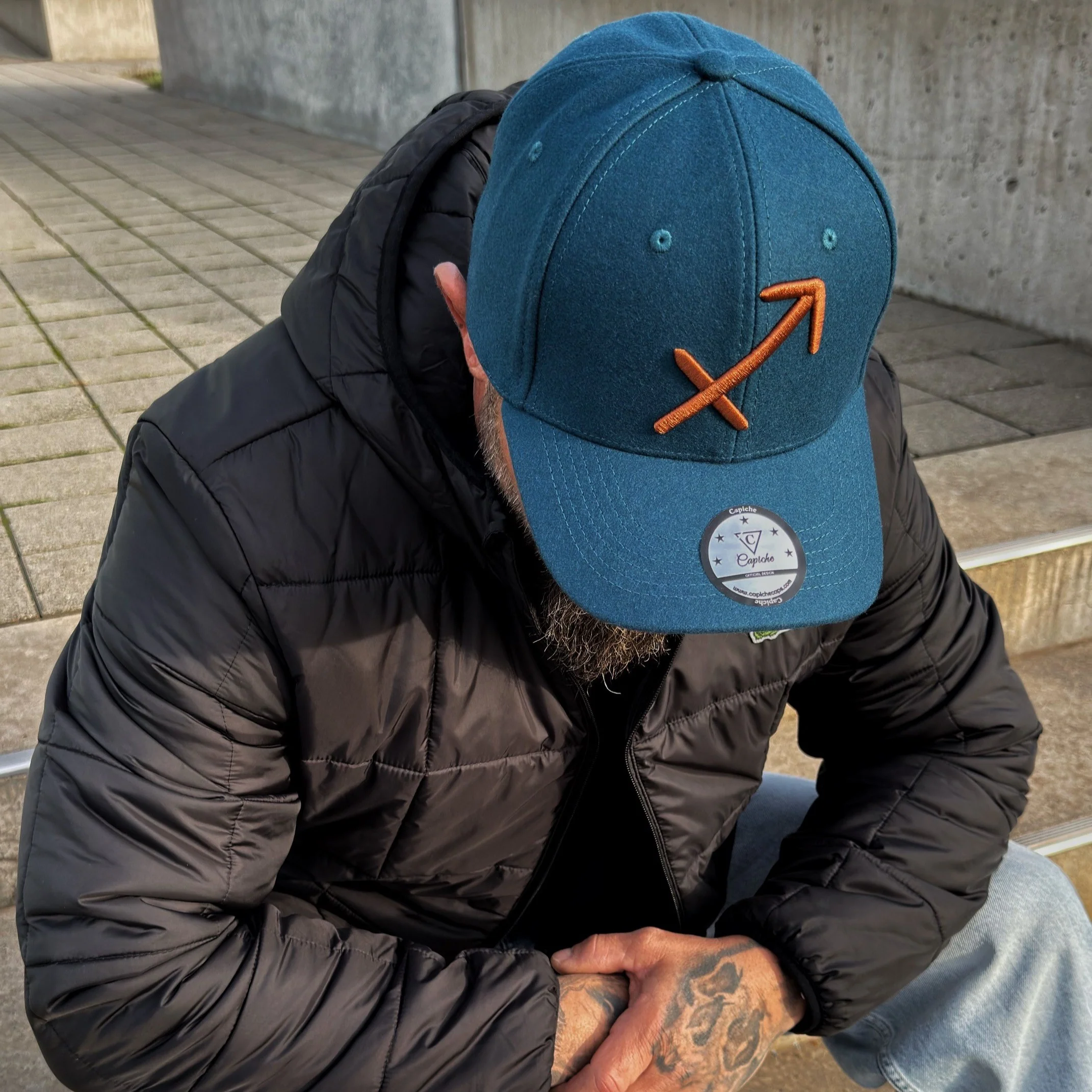 Zodiac Sagittarius Curved Cap - Petrol Blue Felt - Image 6