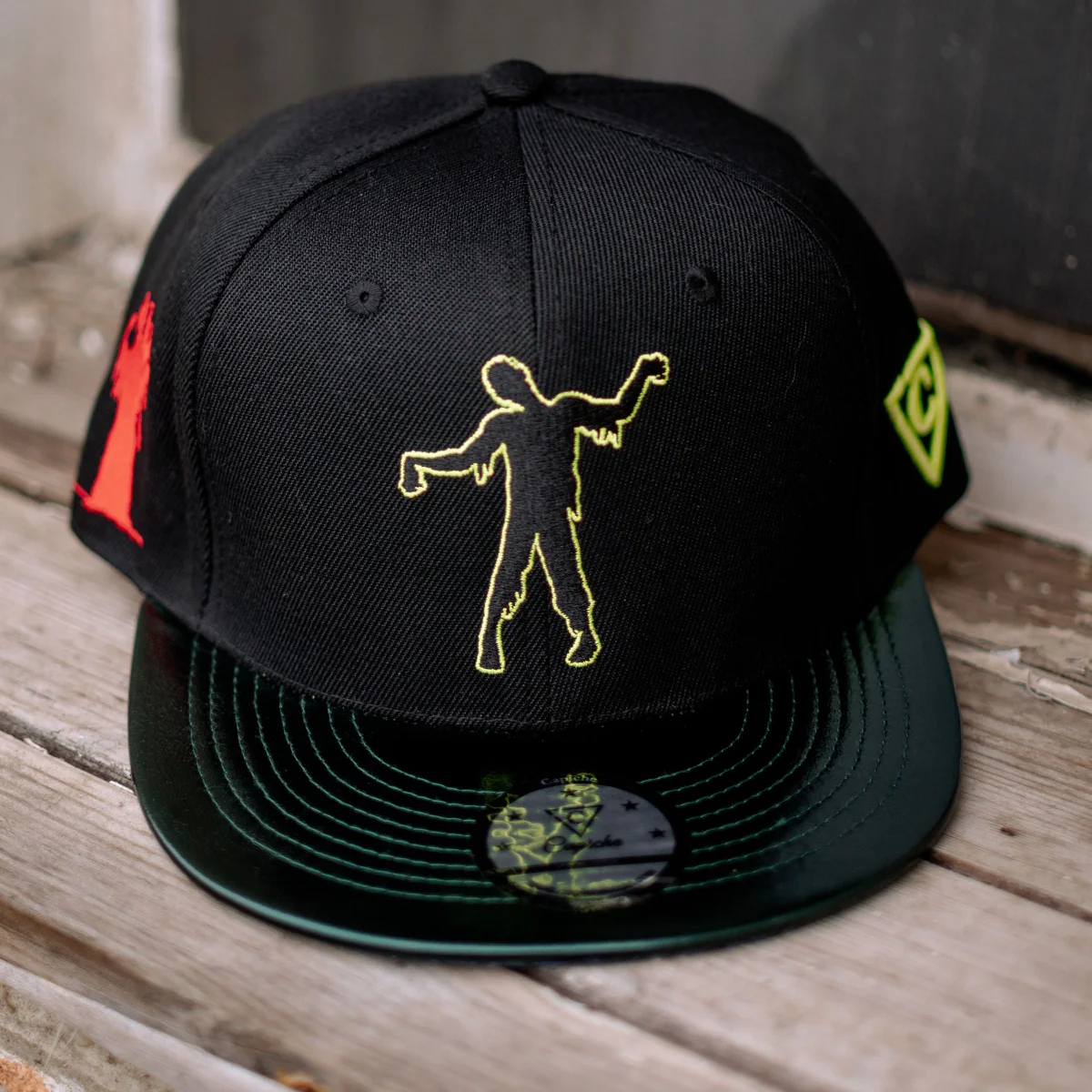 Zombie Apocalypse Snapback - Black/Dark Green Crackling Metallic - Image 6